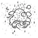cloud with lightning bolt and heart shaped rain drops tattoo design idea
