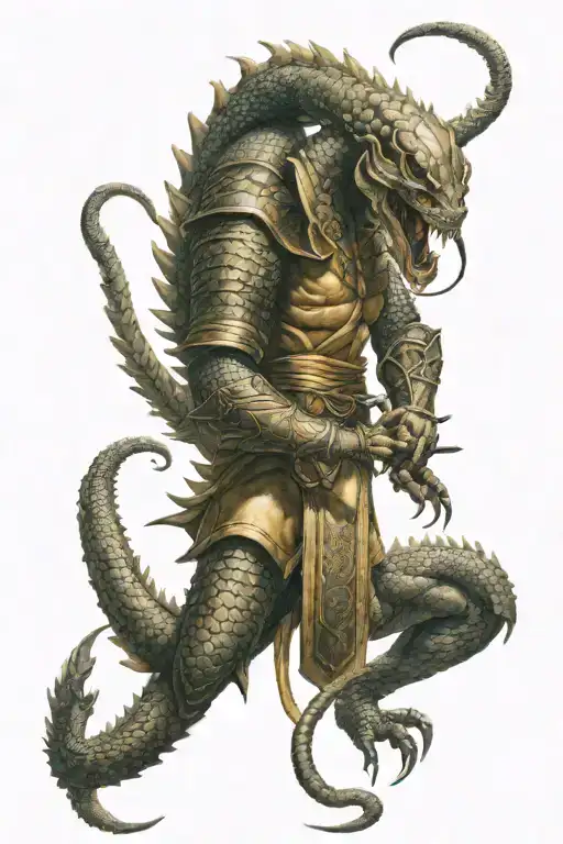 scorpion fighting with chinese dragon egyptian warrior background tattoo design idea