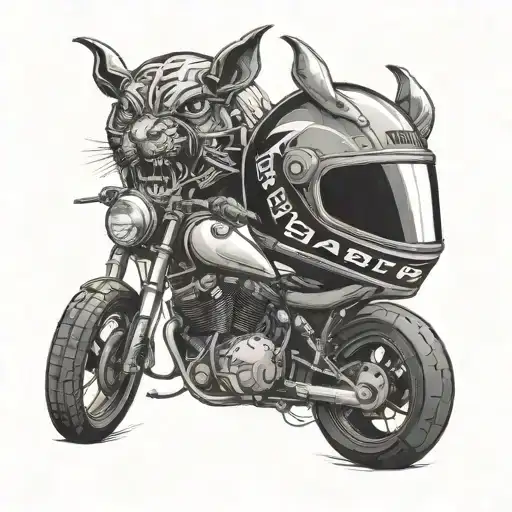 Two motorcycle helmets next to each other, Bad Habits written underneath, a little devil in the lettering tattoo design idea