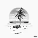 a tropical beach setting with palm trees, beach, ocean, sea turtle, birds tattoo design idea