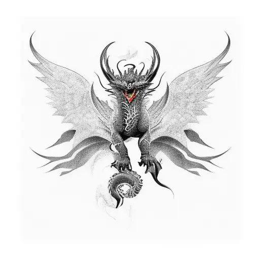 Design a bold and intricate black and gray tattoo sleeve featuring a powerful dragon, with its wings and tail wrapping a tattoo design idea