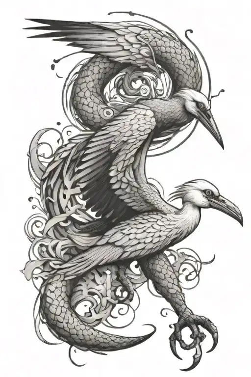 stork and snake splashes around tattoo design idea