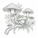 earthy mystical branch with mushrooms and frog tattoo design idea