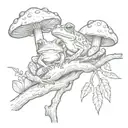 earthy mystical branch with mushrooms and frog tattoo design idea