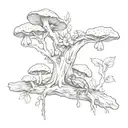 earthy mystical branch with mushrooms and frog tattoo design idea