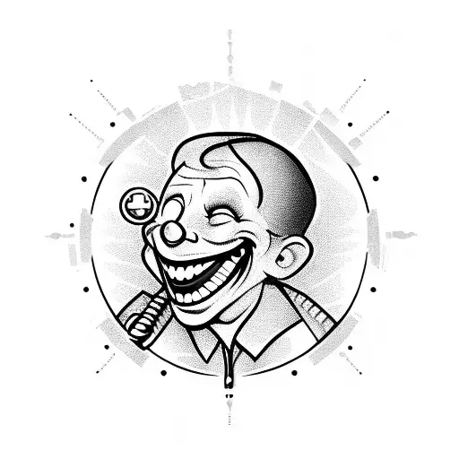 A laughing joker holding a wrench, representing the client's occupation as a boilermaker tattoo design idea