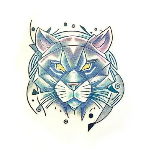 Black panther blue eyes forest background tattoo design idea