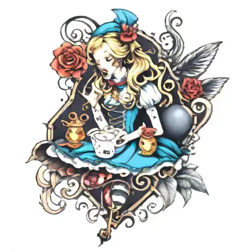 Dark Alice in Wonderland tattoo design idea