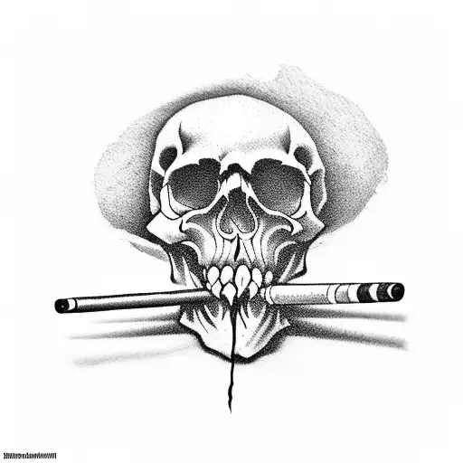 Western cowboy skull smoking a cigarette tattoo design idea