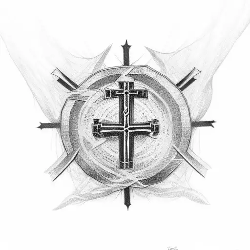 Christian cross with breast cancer ribbon tattoo design idea