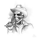 Western cowboy skull smoking a cigarette tattoo design idea