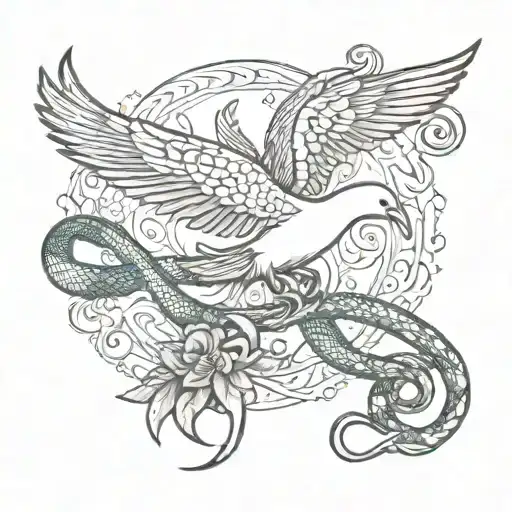 dove and snake wrapping tattoo design idea