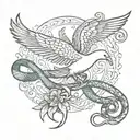 dove and snake wrapping tattoo design idea