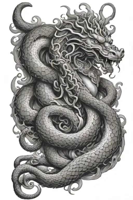 Snakes coiled around Samantabhadra Bodhisattva tattoo design idea