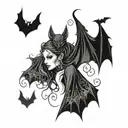 bats and faeries tattoo design idea