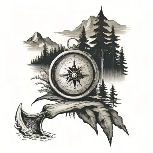 Compass, Canoe, Trees, Mountains, OL24 somewhere in it tattoo design idea