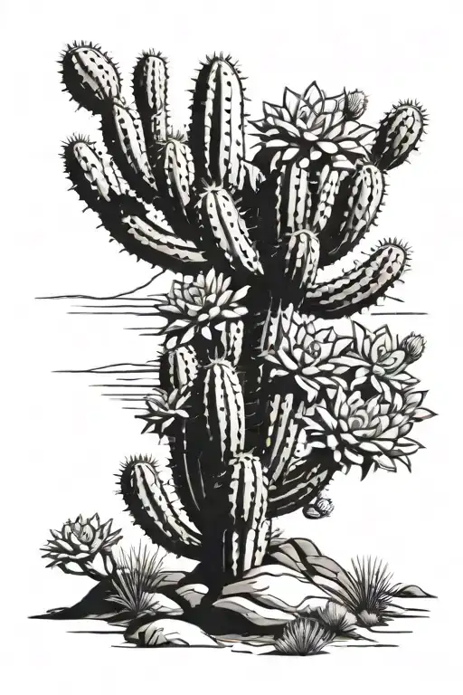 desert landscape filled with cacti tattoo design idea