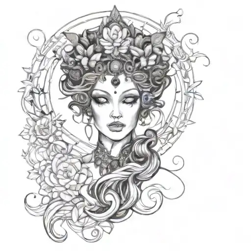 dark feminine goddess tattoo design idea