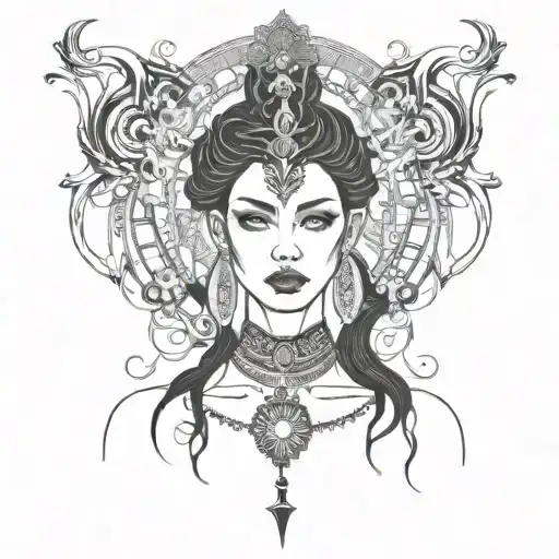 dark feminine goddess tattoo design idea