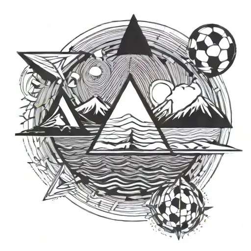 triangle, ski, soccer, sea, sun tattoo design idea