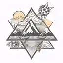 triangle, ski, soccer, sun, sea, palms tattoo design idea