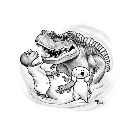 trex with baby tattoo design idea