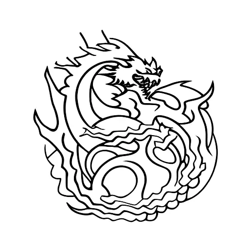 Dragon with only 3 colors, red black tattoo design idea