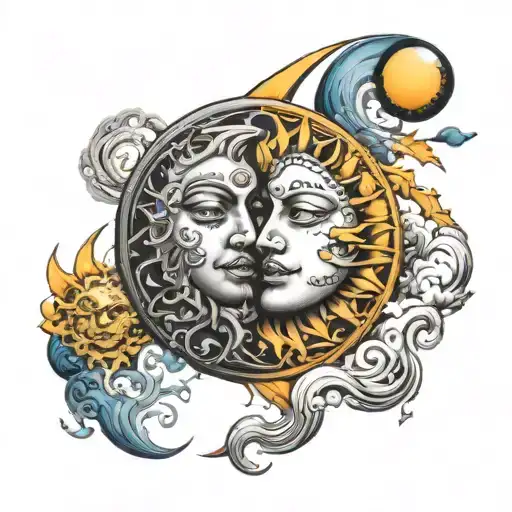 Sun and moon merging together tattoo design idea