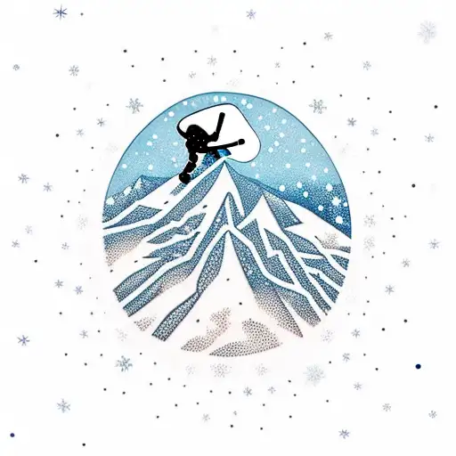 Snowboarder descending a mountain with constellations in the sky tattoo design idea