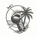 A black-grey tattoo of a palm tree silhouette with a boxing ring in the background, blending the love for Miami and boxing tattoo design idea