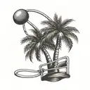 A black-grey tattoo of a palm tree silhouette with a boxing ring in the background, blending the love for Miami and boxing tattoo design idea