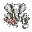 outline of baby and mama elephant trunks connect into heart and Alzheimer's awareness ribbon    tattoo design idea
