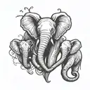 outline of baby and mama elephant trunks connect into heart and Alzheimer's awareness ribbon    tattoo design idea