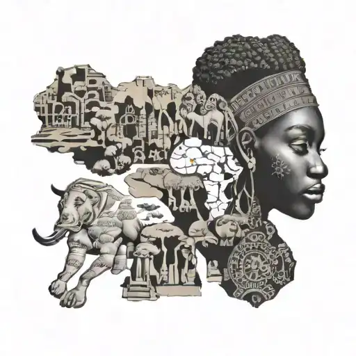  African woman * Map of Africa * African animals (including gorilla) * Hands of God * Ancient Egyptian * tattoo design idea