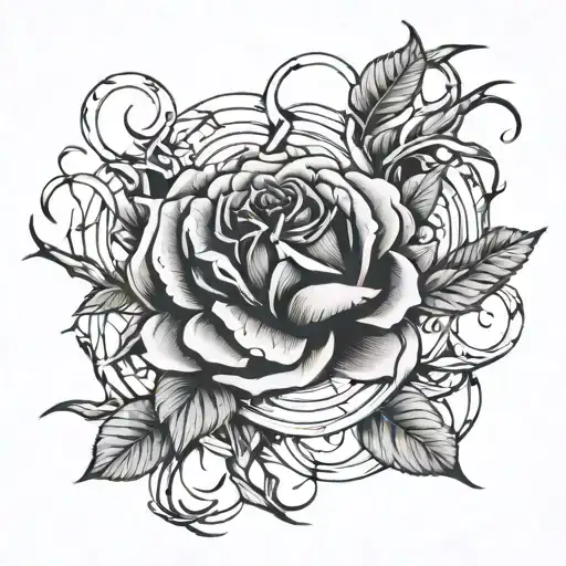 5150 numbers surrounded with rose thorns intertwined  tattoo design idea
