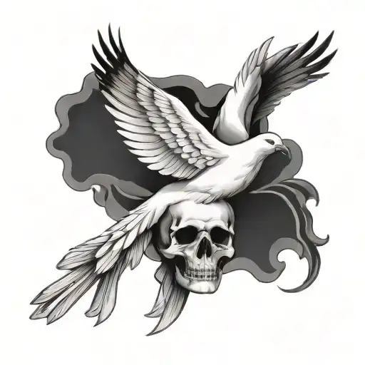 white dove with skull as its body tattoo design idea