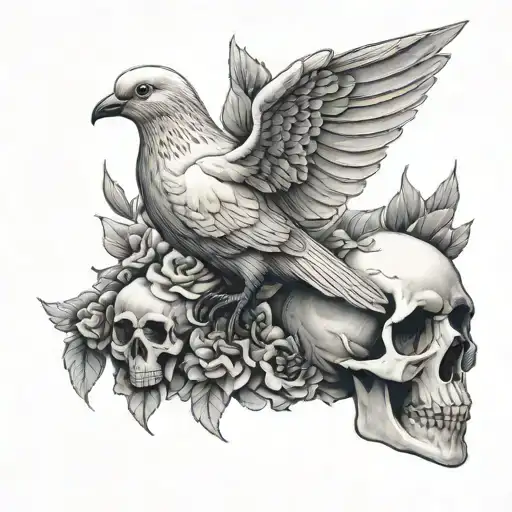 dove with skull as its body tattoo design idea