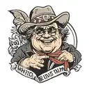 danny devito face with banner that says who wants rum ham? tattoo design idea
