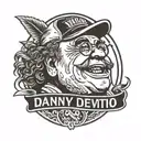 danny devito face with banner that says who wants rum ham? tattoo design idea
