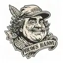 danny devito face with banner that says who wants rum ham? tattoo design idea