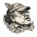 danny devito face with banner that says who wants rum ham? tattoo design idea
