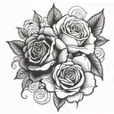 roses, black and white, shadows, easy tattoo design idea