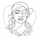 Heart with woman's face crying wearing a blindfold tattoo design idea