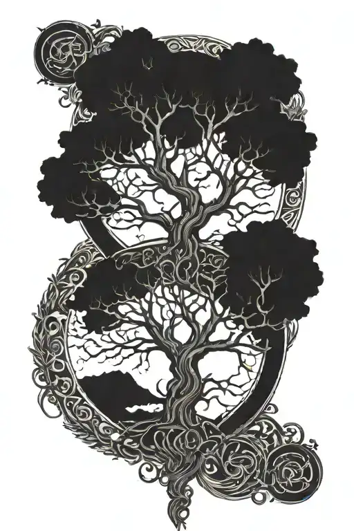 triple goddess tree of life intertwined tattoo design idea