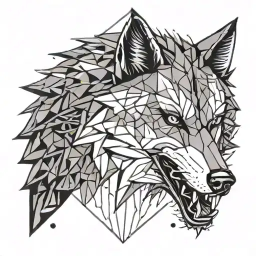 Harley Davidson logo incorporated into a geometric wolf design tattoo design idea