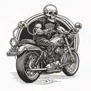 A Harley Davidson motorcycle with a skull wearing a rock band t-shirt riding it tattoo design idea