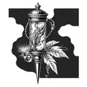 Design a simple feather pen with no background, around her little hourglass, ink and rollpaper tattoo design idea