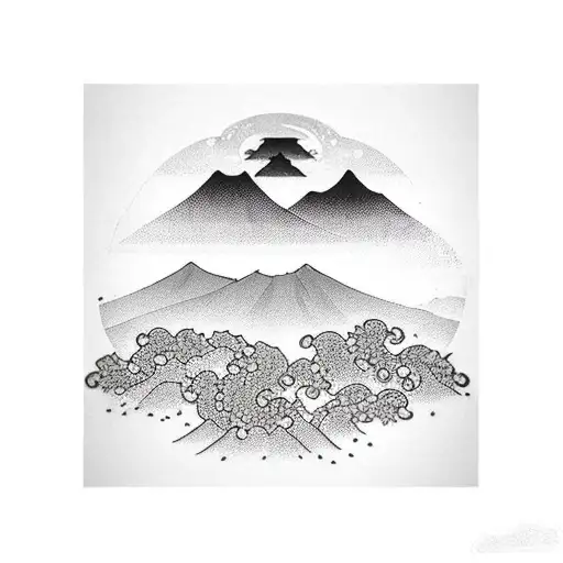 clouds, flowers, mountains and an animal tattoo design idea