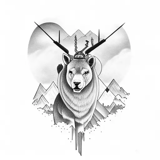 clouds, mountains, animal tattoo design idea