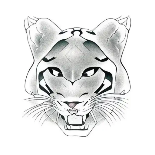 panther with japanese background tattoo design idea